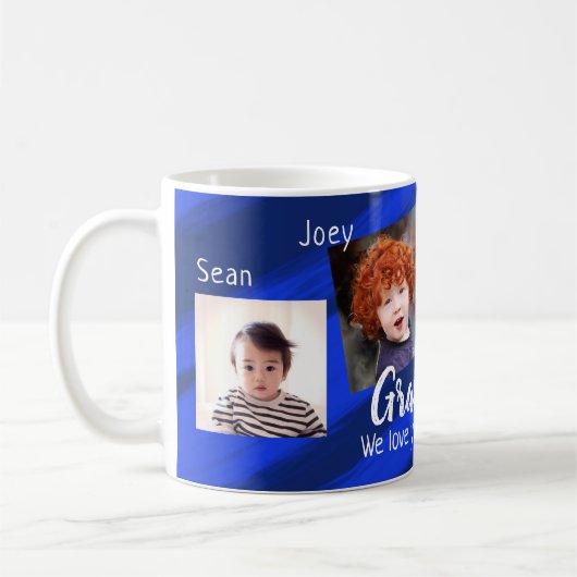 Grandsons Blue Stripes Four Photo Collage Mug (Gauche)