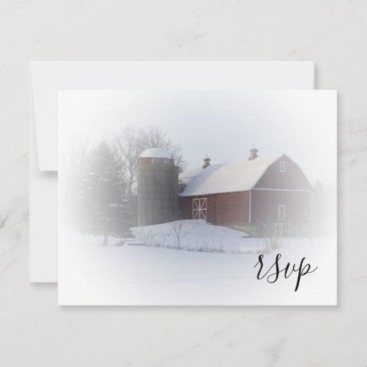 Grange couverte de neige Mariage d'hiver RSVP (Devant)