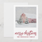 Grange rouge dans la carte de Noël de vacances de  (Devant / Derrière)