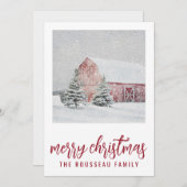 Grange Rouge En hiver Carte de Noël Neige (Devant / Derrière)