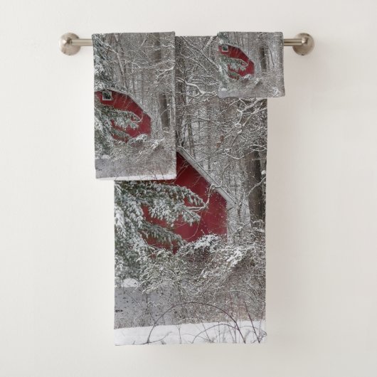 Grange rouge neigeuse (En situation)