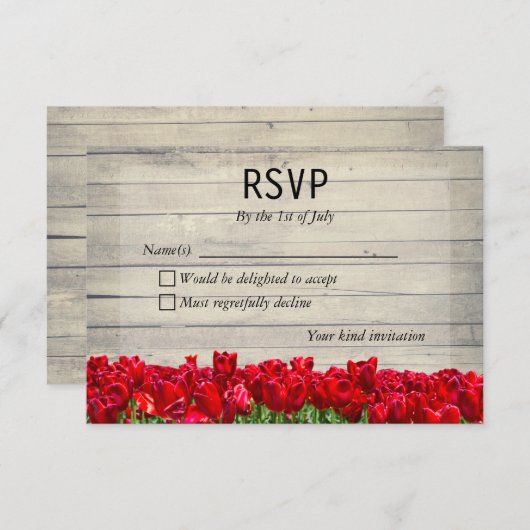 Grange rustique avec carte de réponse tulipes roug (Devant / Derrière)