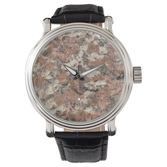 Granite Rock Texture - Roze Black White - Horloge (Voorkant)