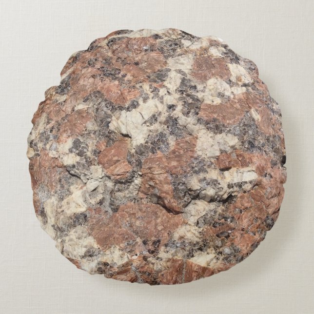 Granite Rock Texture - Roze Black White - Rond Kussen (Voorkant)
