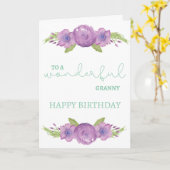 Granny Birthday Card - Paarse Waterverf ventilator Kaart (Gele Bloem)