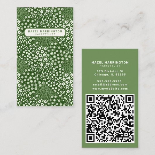 Granny Chic Aangepaste QR Code Scannable Groene Bl Visitekaartje (Voorkant / Achterkant)