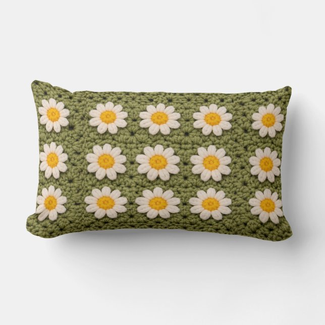 Granny Daisy Aestethic Croche Pattern Floral Retro Kussen (Voorkant)
