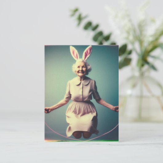 Granny Easter Bunny Springtouw Briefkaart (Staand voorkant)