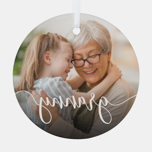 Granny Grandma Script Overlay Glas Ornament (Achterkant)