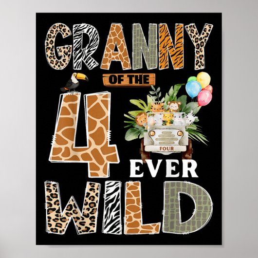 Granny Of The Four Ever Wild Safari 4th Birthday B Poster (Voorkant)