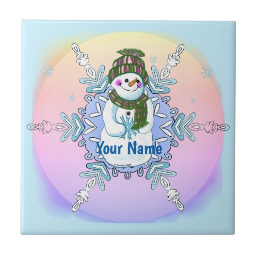 Granny Snowflake Snowman tile Tegeltje (Voorkant)