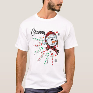 Granny Snowman Candy Cane Kerstmis Funny T-shirt