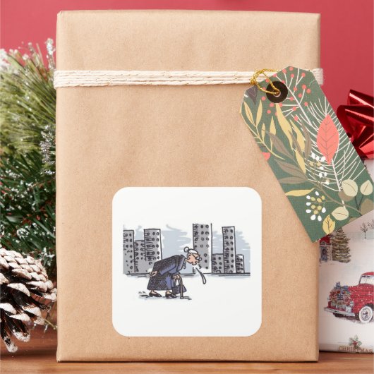 Granny Spitting ! en ville gros autocollants carré (vacances)