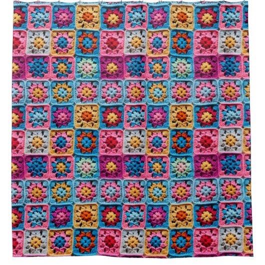 Granny Square Haakwerk Douchegordijn (Voorkant)