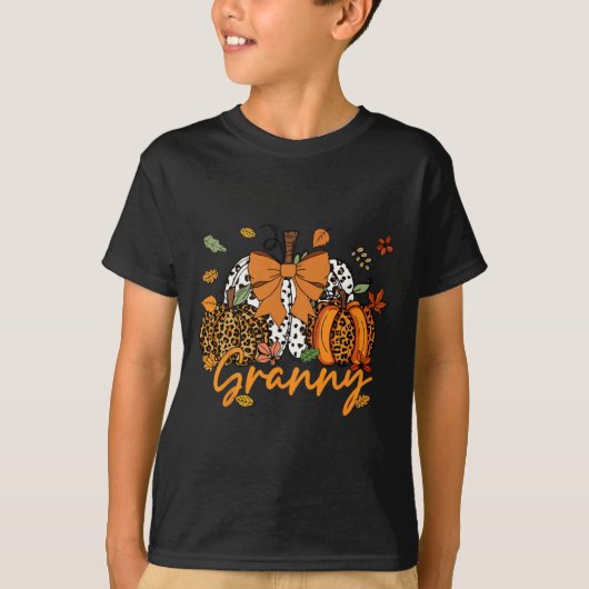 Granny Thanksgiving Leopard Pompoen Coquette Bow M T-shirt (Voorkant)