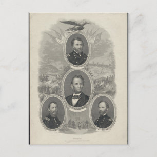Grant, Lincoln, Sheridan, Sherman Briefkaart