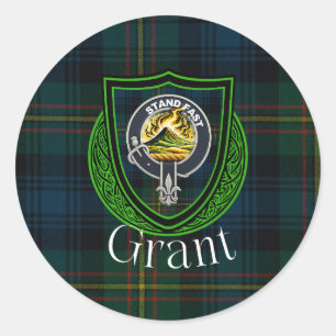 Grant Schotse Clan Tartan & Wapen Ronde Sticker