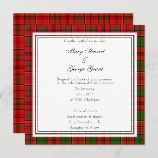 Grant Scottish Mariage Carré Invitation (Devant / Derrière)