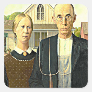 Grant Wood - American Gothic, Vierkante Sticker