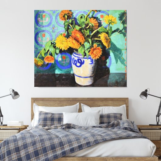 Grant Wood - Calendulas, bloemschilderij Canvas Afdruk (Insitu (Slaapkamer))