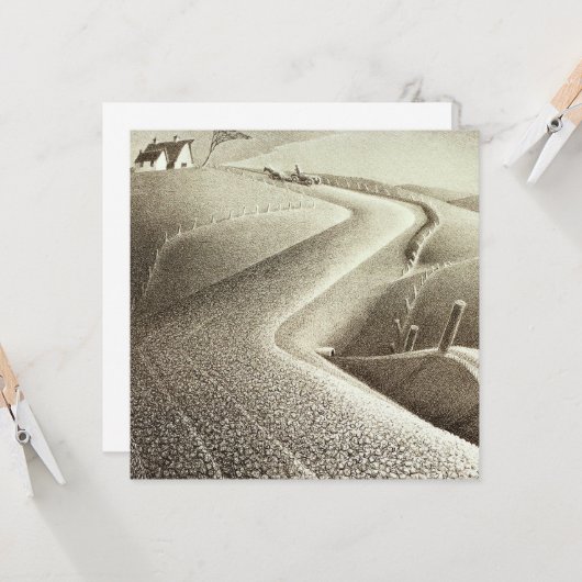 Grant Wood-kunstwerk, maart, landschap Kaart (Voorkant / Achterkant in situ)