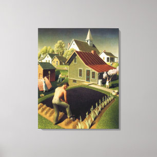 Grant Wood - Lente in de stad Canvas Afdruk