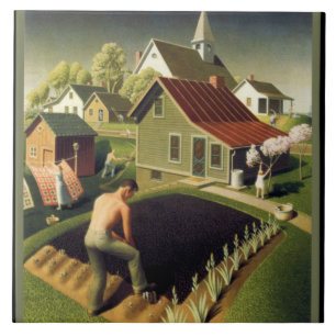 Grant Wood - Lente in Town, beroemd schilderij; Tegeltje