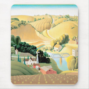 Grant Wood - Stone City, Iowa, kunstschilderij, Muismat