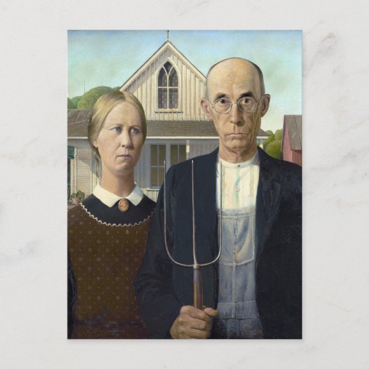 Grant Wood's Amerikaanse Gothic Briefkaart (Voorkant)
