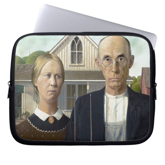 Grant Wood's Amerikaanse Gothic Laptop Sleeve (Voorkant)