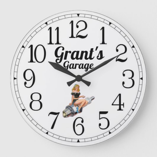 Grant's Garage Spark Plug Pin Up Grote Klok (Voorkant)