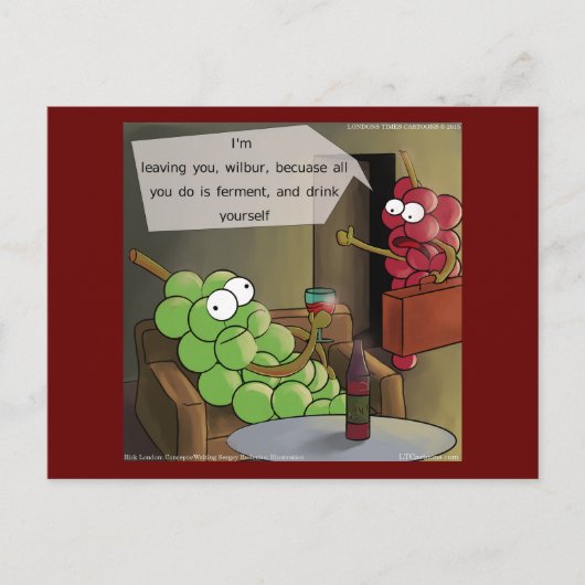 Grape Break-Up Funny Food, Wine & Marriage Comic Briefkaart (Voorkant)