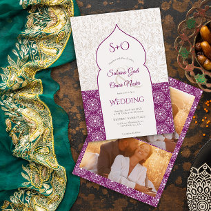 Grape Moroccan floral initialen 3 fotobruiloft Kaart