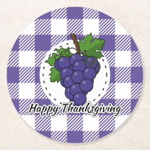 Grape op Violet Pset - Happy Thanksgiving Ronde Kartonnen Onderzetter