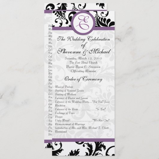 Grape Trim Black Damask Swirls Wedding Invitation Kaart (Voorkant / Achterkant)
