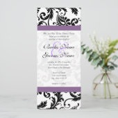 Grape Trim Black Damask Swirls Wedding Invitation Kaart (Staand voorkant)