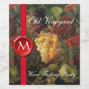 GRAPE VINEYARD WINE MET Rood Wax Slot Monogram Wijn Etiket