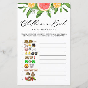 Grapefruit Book Emoji Pictionary Baby shower Game