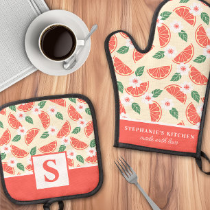 Grapefruit Citrus Bloemig Zacht Zomer Merknamen Ovenwant & Pannenlap Set
