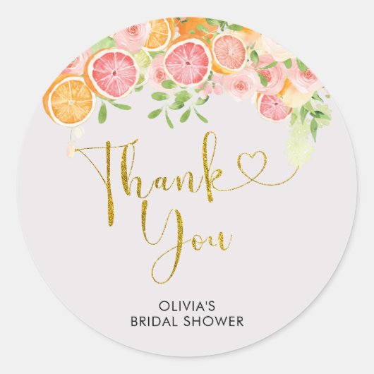 Grapefruit Citrus Bruiloft Dank U Sticker (Voorkant)