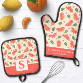 Grapefruit Citrus Floral Schattige Zomer Monogramm Ovenwant & Pannenlap Set