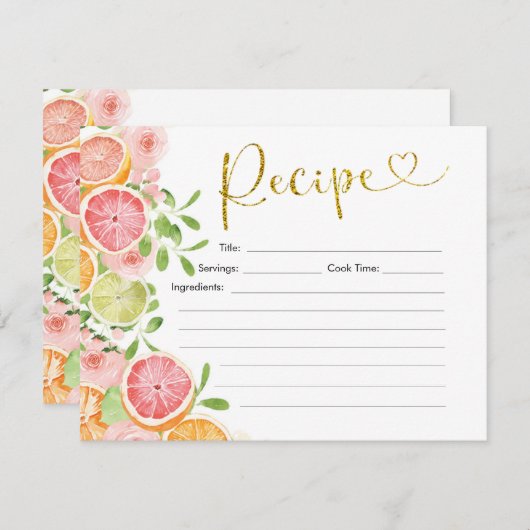 Grapefruit Citrus Fruit Bruiloft Recept Kaart (Voorkant / Achterkant)