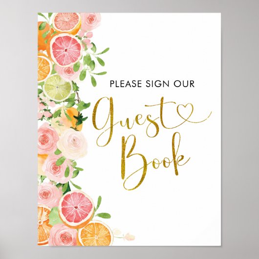 Grapefruit Citrus Vrijgezellenfeest Guest Book Poster (Voorkant)
