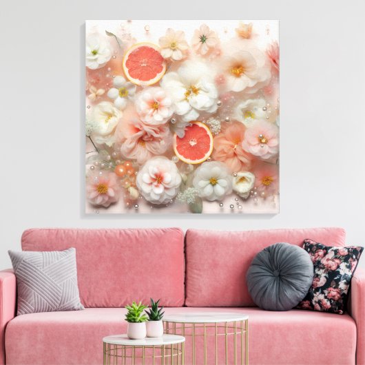 Grapefruit en bloemen Abstract Canvas Afdruk (Insitu (Woonkamer))