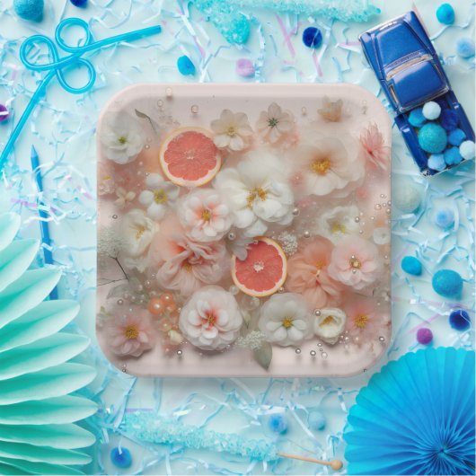 Grapefruit en bloemen Abstract Papieren Bordje (Feest)