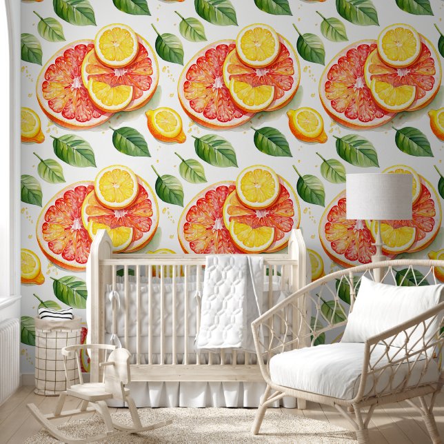 Grapefruit en citroenen Waterverf Citrus Behang (Kinderen)