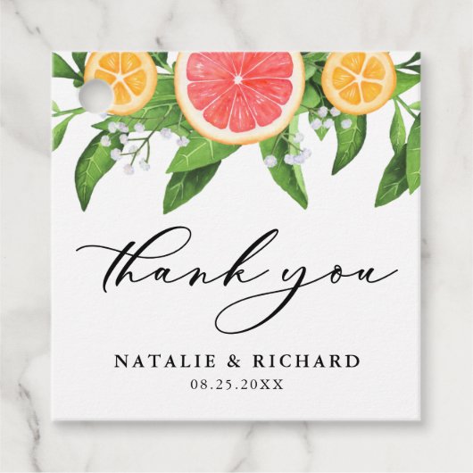 Grapefruit en Sinaasappels Summer Weddenschap Bedankjes Labels (Voorkant)