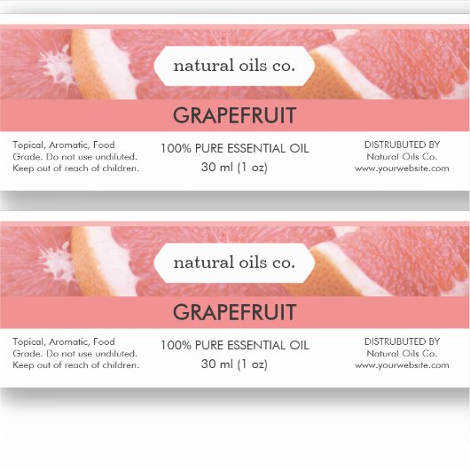 Grapefruit Essential Oils Geur Flesetiket Sticker (Voorkant)