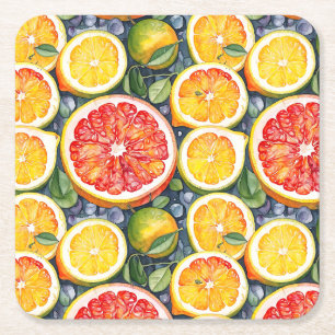 Grapefruit, limoenen en citroenen Citrus thema Vierkante Kartonnen Onderzetter