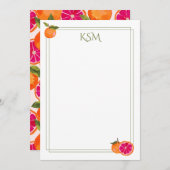 Grapefruit/pompelmoes monogram briefpapier kaart (Voorkant / Achterkant)